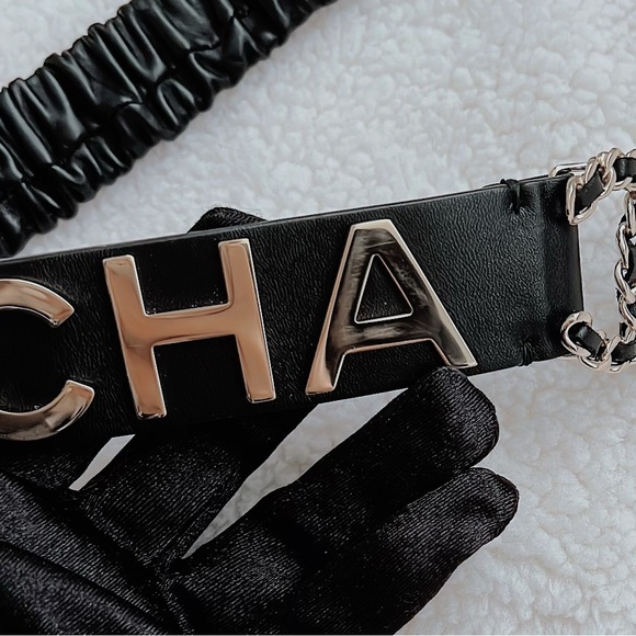 Auth Chanel Ss19 CC Logo Elastic Ruched Waist-belt Size.85 -Extremely Rare - Picture 5 of 15